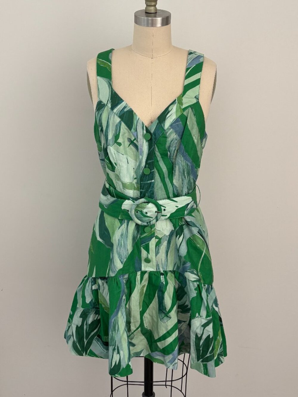 Ted Baker London Yaz Belted Green Tropical Leaf Print Linen Blend Mini Dress 3